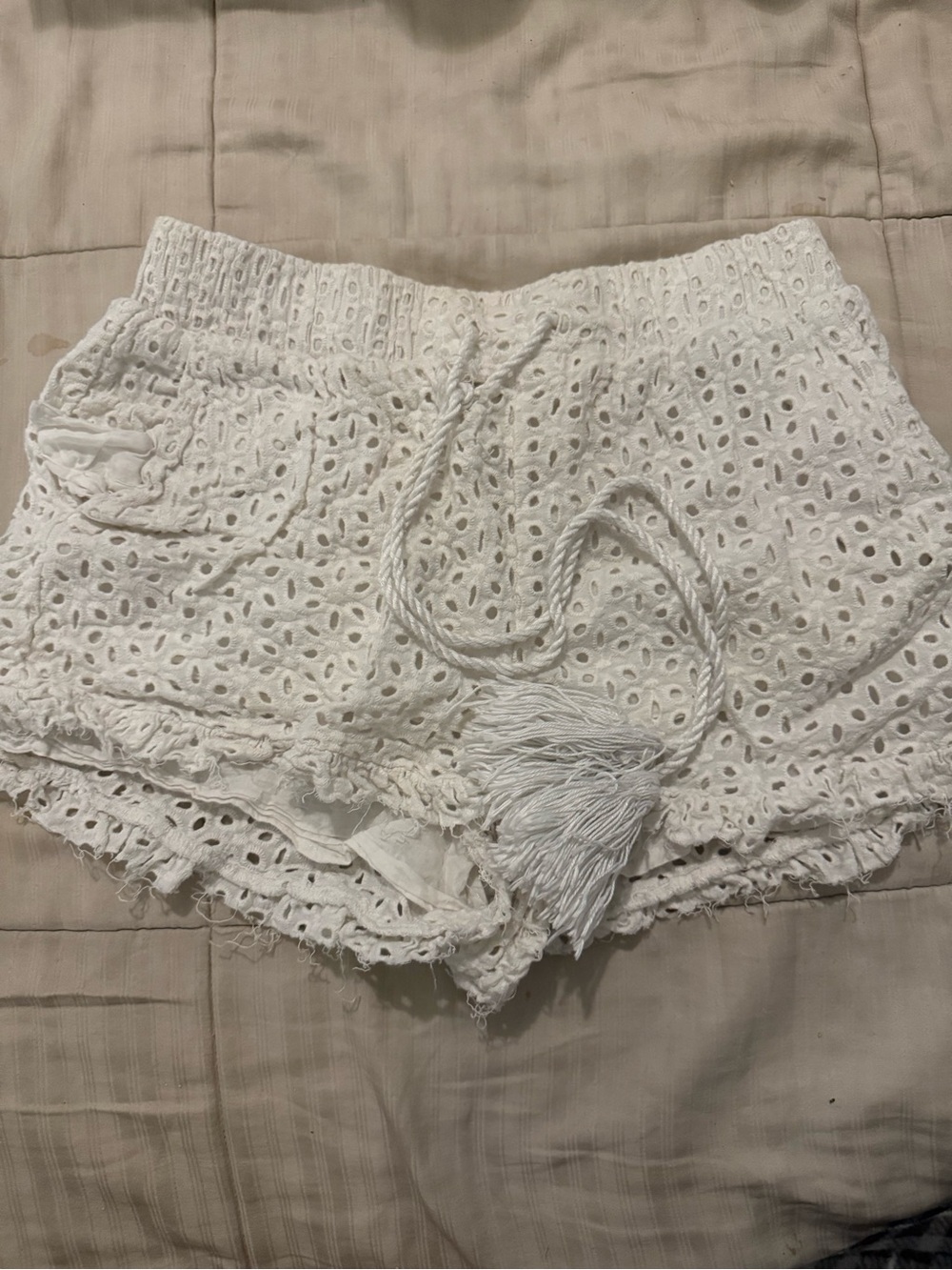 Tgla White Eyelet Cotton Drawstring Women's Shorts